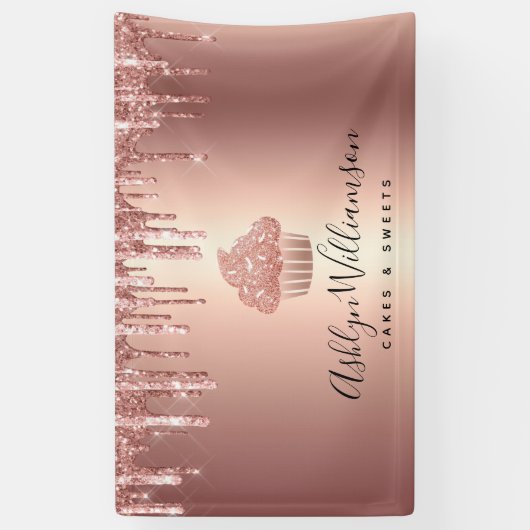 Cupcake Roos Gold Koper Glitter Drift Bakery Chef Spandoek (Verticaal)