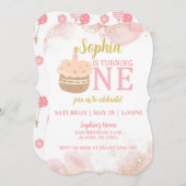 Cupcake rose 1er anniversaire Invitation (Devant / Derrière)