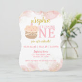 Cupcake rose 1er anniversaire Invitation (Debout devant)