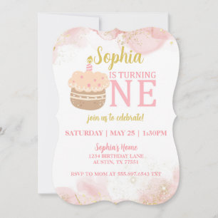 Cupcake rose 1er anniversaire Invitation