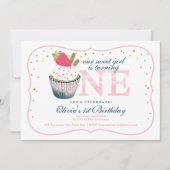 Cupcake rose 1er anniversaire Invitation - Sweet G (Devant)