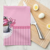 Cupcake rose avec fleurs Serviette de cuisine (Quart Plié)