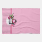 Cupcake rose avec fleurs Serviette de cuisine (Horizontal)