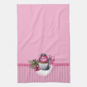 Cupcake rose avec fleurs Serviette de cuisine (Vertical)