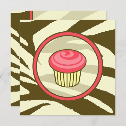 Cupcake rose B jour Invitation - Zebra Brown Impri (Devant / Derrière)