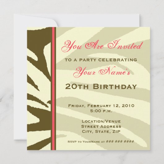 Cupcake rose B jour Invitation - Zebra Brown Impri (Dos)