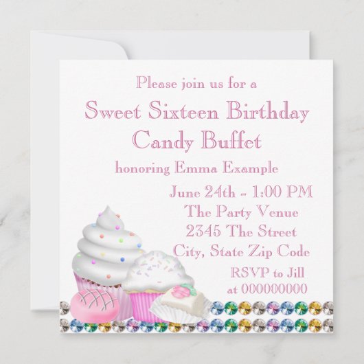 Cupcake Rose Candy Buffet Party Invitation (Dos)
