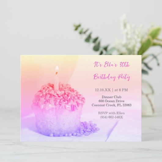 Cupcake rose Colorful 30e anniversaire invitation (Debout devant)