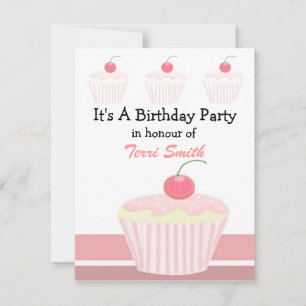 Cupcake rose Invitation d'anniversaire