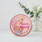 Cupcake rose Invitations d'anniversaire Faire-part (Debout devant)