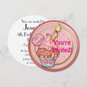 Cupcake rose Invitations d'anniversaire Faire-part (Devant / Derrière)