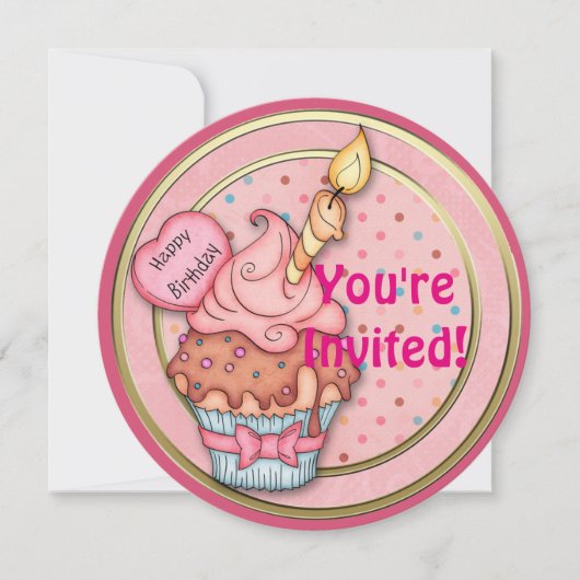 Cupcake rose Invitations d'anniversaire Faire-part (Devant)