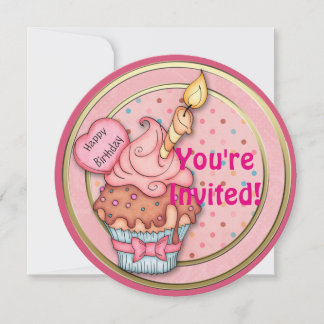 Cupcake rose Invitations d'anniversaire Faire-part