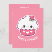 Cupcake rose mignonne Invitations de fête d'annive (Devant / Derrière)