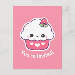 Cupcake rose mignonne Invitations de fête d'annive