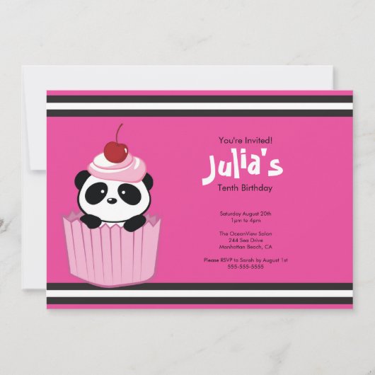 Cupcake rose Panda Invitation à la fête d'annivers (Devant)