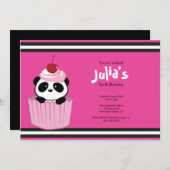 Cupcake rose Panda Invitation à la fête d'annivers (Devant / Derrière)