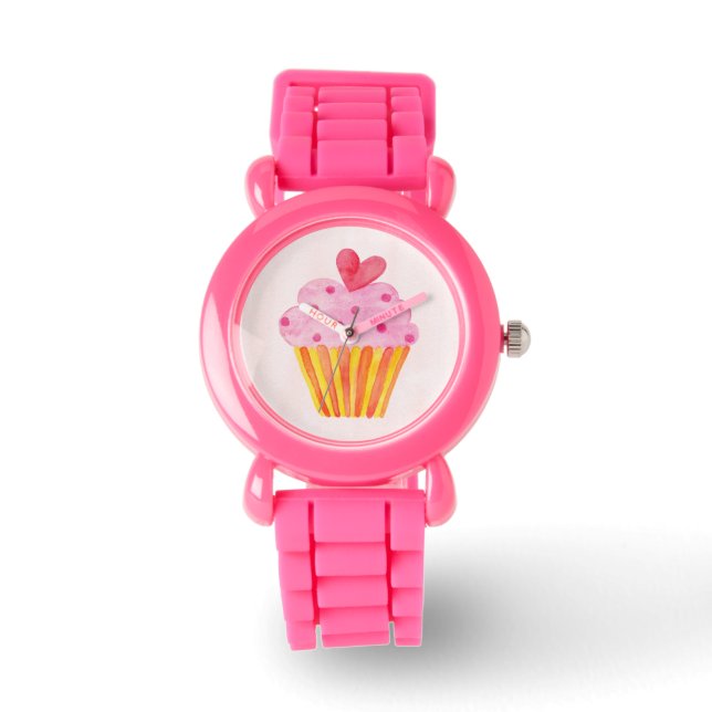 Cupcake roze glitter meisje kinder Horloge (Voorkant)