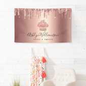 Cupcake Roze Goud Glitter Druppels Bakkerij Gebak Spandoek (Insitu)