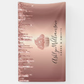 Cupcake Roze Goud Glitter Druppels Bakkerij Gebak Spandoek (Verticaal)