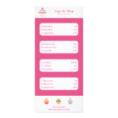 Cupcake Roze Menu & Prijslijst Rack Card (Voorkant)