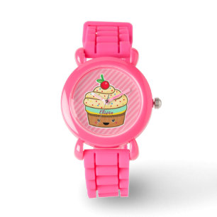 Cupcake roze retro glitter meisje kinder horloge