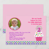 Cupcake Second Birthday Party Photo Invitation Kaart (Voorkant / Achterkant)