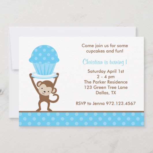 Cupcake Singe Invitations d'anniversaire (Devant)