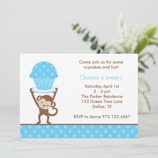 Cupcake Singe Invitations d'anniversaire (Debout devant)