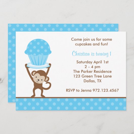 Cupcake Singe Invitations d'anniversaire (Devant / Derrière)