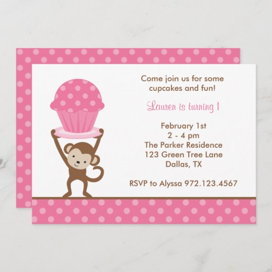 Cupcake Singe Invitations d'anniversaire (Devant / Derrière)