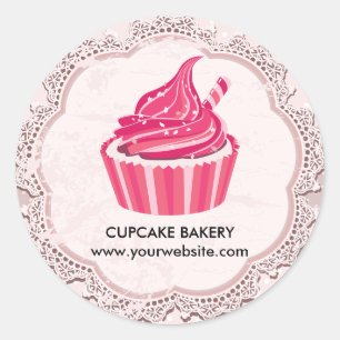 Cupcake Stippenpatroon Traditioneel Frame Bakkerij Ronde Sticker