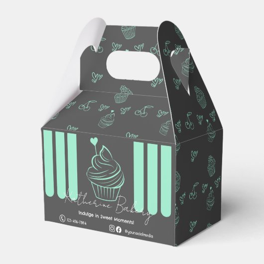 Cupcake Stripes Mint Grijs Bakkerij Business Bedankdoosjes (Voorkant Zijde)