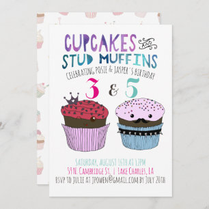 Cupcake & Stud Muffin Gezamenlijke Partij Uitnodig Kaart