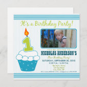 Cupcake sucré 1er anniversaire Invitation Aqua (Devant / Derrière)