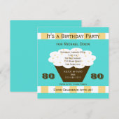 Cupcake sur Aqua Invitation de fête du 80e anniver (Devant / Derrière)
