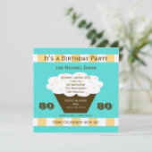 Cupcake sur Aqua Invitation de fête du 80e anniver (Debout devant)