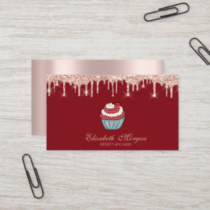 Cupcake Sweets Rose Gold Druppels Rood Visitekaartje