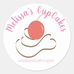 CupCake Swirl Cherry Zelfgemaakte Bakkerij Ronde Sticker