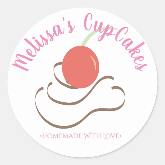 CupCake Swirl Cherry Zelfgemaakte Bakkerij Ronde Sticker (Voorkant)