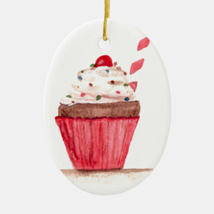Cupcake taart gebak bakker zoete lekkernijen roze keramisch ornament