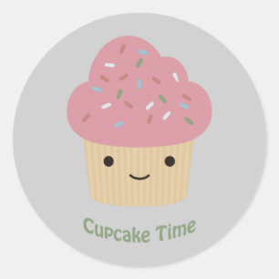 Cupcake Tijd! Cute Pink Cupcake Ronde Sticker