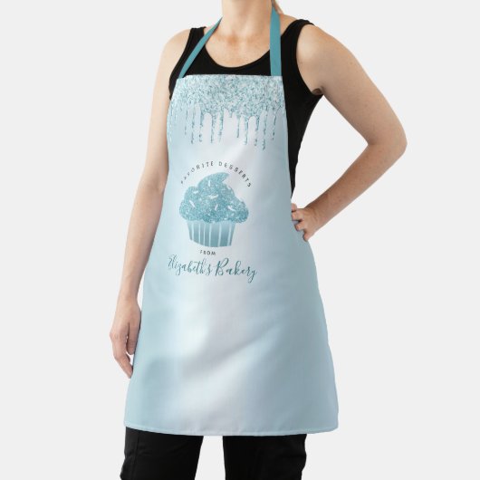 Cupcake Turquoise Glitter Drift Bakery Chef Script Schort (Insitu)