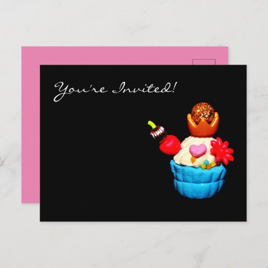 Cupcake Uitnodiging Briefkaart (Voorkant / Achterkant)