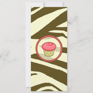 Cupcake Uitnodiging - Brown Zebra Print Skinny