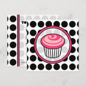 Cupcake Uitnodiging - Polka Dot / Roze & Zwart (Voorkant / Achterkant)