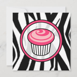 Cupcake-uitnodiging - Zebra Print / Roze & zwart Kaart