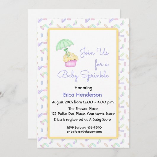 Cupcake, Umbrella, Uitnodiging voor Baby Sprinkle (Voorkant / Achterkant)