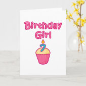 Cupcake Verjaardag Meisje 7 Kaart (Gele Bloem)