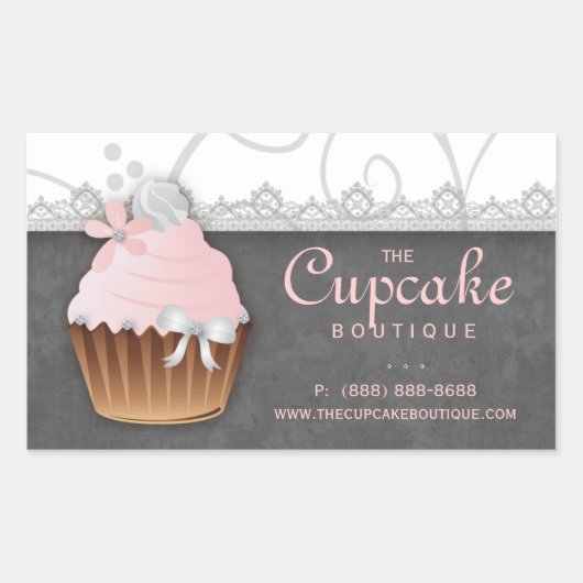  Cupcake Verjaardag Sticker Roze Grijs (Voorkant)